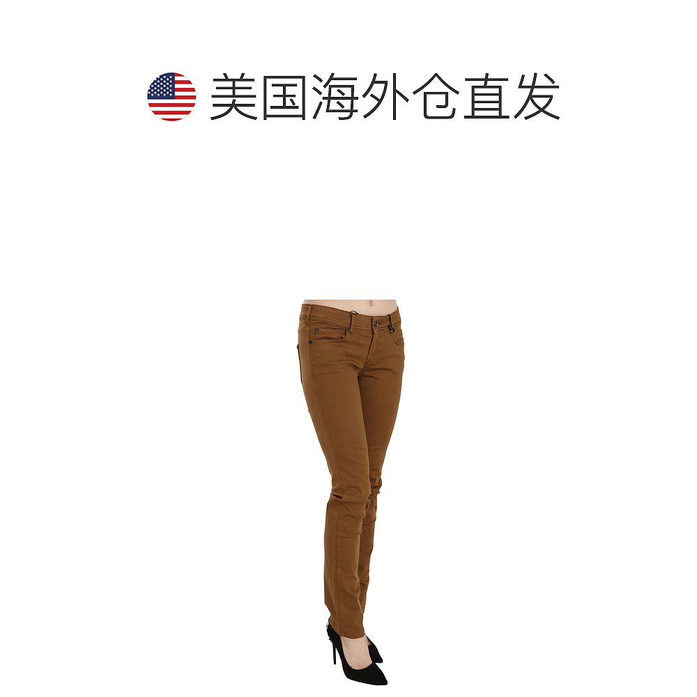 PLEIN SUD棉质中腰紧身修身蓝色女式牛仔裤-棕色【美国奥莱】-图1