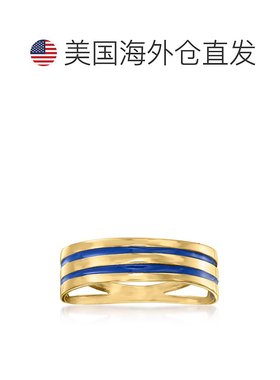 自营 Ross-Simons 意大利 14kt 黄金戒指配蓝色珐琅条纹 - 黄色