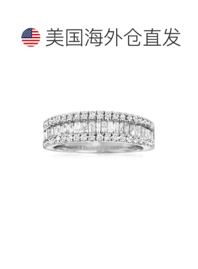 自营 925 纯银 Ross-Simons 长方形和圆形钻石戒指 - 白色 美国奥