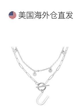 adornia抗锈镀银五彩纸屑和回形针分层字母开关项链 - silver-u