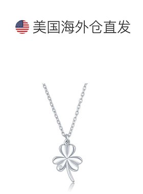 自营 simona纯银 0.0075cttw 钻石三叶草项链 - 银白色 美国奥莱
