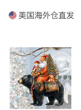 自营 圣诞老人骑着黑熊木制装饰品，G. Debrekht 出品 - 多色 美