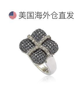 自营 Suzy Levian 纯银蓝色和白色蓝宝石和钻石口音包裹垫形戒指