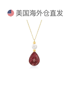 自营Ross-Simons 红宝石和养殖珍珠吊式项链 14kt 黄金 - 20 英寸