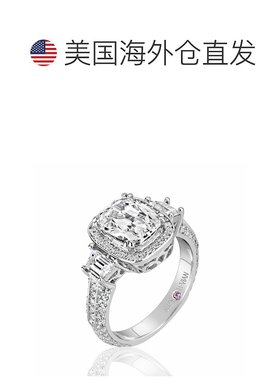 自营 Suzy Levian 纯白色加长垫形切割立方氧化锆新娘戒指 - 白色