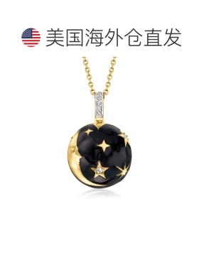 自营ross-simons罗斯-西蒙斯黑色珐琅和 . 18 克拉金镀在纯银上白