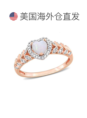 自营 mimi & max1/3 CT TGW 10K 玫瑰金心形蛋白石和钻石口音光环