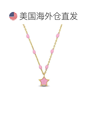 自营 Mimi & Max 女式 14K 黄金粉色珐琅星形项链配弹簧环扣 - 16