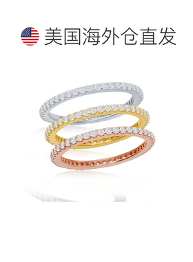 自营simona 纯银三色叉形透明 CZ 1.5 毫米永恒三环戒指 - 三色