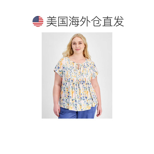 自营Tommy Hilfiger上衣女式1X多花褶短袖套头衫FTS1336-多 美国 - 图1