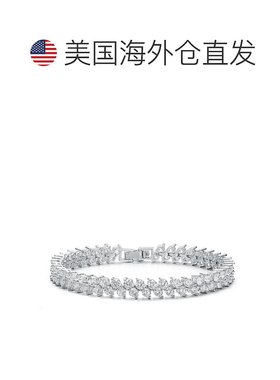 自营 genevive925 纯银配钻石方晶锆石 2-Stone Cluster Link 网