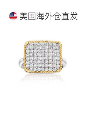 自营 925 纯银和 14 克拉黄金 Ross-Simons CZ 方顶戒指 - 白色