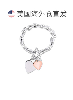 自营Mimi & Max 椭圆形链环手链配双心形吊饰和铰链扣 2 色玫瑰白