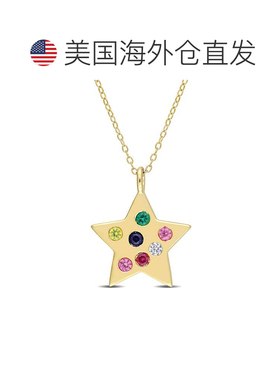 自营Mimi & Max 3/5 克拉 TGW 多色宝石星星吊坠带链条镀黄色纯银