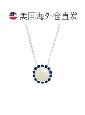 自营max + stone9 毫米纯银养殖珍珠和人造蓝宝石吊坠项链 - 人造