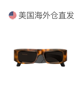 自营valentino哈瓦那Linea V标志回收醋酸纤维长方形太阳镜-棕色