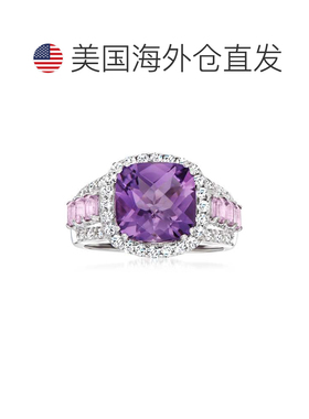 自营ross-simons罗斯西蒙斯紫水晶和。 925 纯银镶钻白色托帕石戒