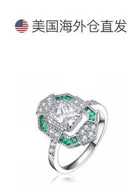 自营 GENEVIVE 纯银翡翠立方氧化锆鸡尾酒戒指 - 绿色 美国奥莱直