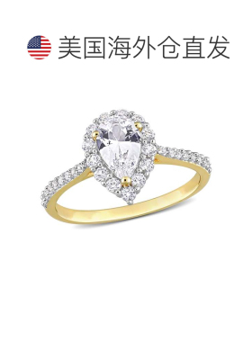 自营mimi & max1 7/8 CT TGW 打造的白色蓝宝石光环泪滴形戒指镀
