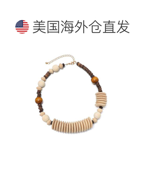 自营adorniaMixed Wood Disc Adjustable Disc Necklace - brown