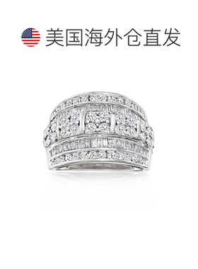 自营 925 纯银 Ross-Simons 圆形和长方形钻石多排戒指 - 白色 美