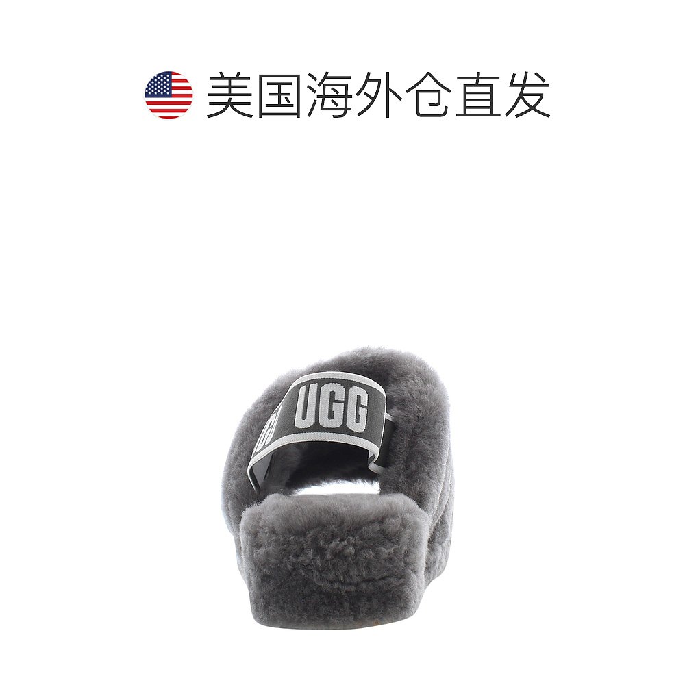 Ugg女士加绒拖鞋厚底Fluffy Slide灰色毛绒柔软舒适时尚