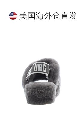 Ugg女士加绒拖鞋厚底Fluffy Slide灰色毛绒柔软舒适时尚