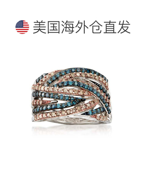 自营 ross-simons 925 纯银罗斯-西蒙斯蓝色和香槟钻石戒指 - 白