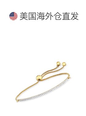 自营 Ross-Simons 18 克拉金镶钻弧形条形 Bolo 手链 - 白色 美国