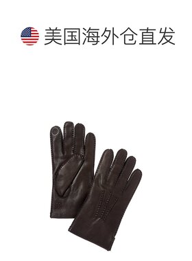 自营Bruno Magli羊毛镶边皮革手套-黑色 美国奥莱直发皮手套