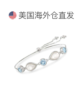 自营925 纯银 Ross-Simons 珍珠母和蓝色托帕石 Bolo 手链 美国奥