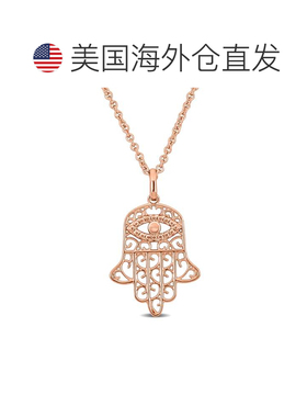 自营18k 镀玫瑰金银 Mimi & Max 粉红色哈姆萨坠饰吊坠配链 - 17.