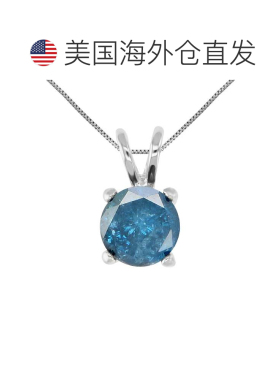 自营vir jewels1 cttw 蓝色钻石单石吊坠项链 14K 白金圆形配链 -