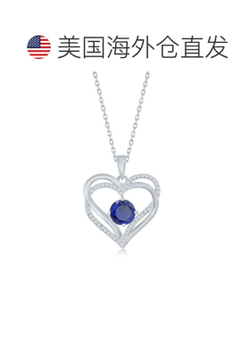 自营simonaSterling Silver Double Heart CZ Pendant  w/Chain b