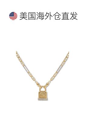 1h可退 【美国直邮】GUESS|Pave 徽标挂锁吊坠项链，16 英寸 + 2