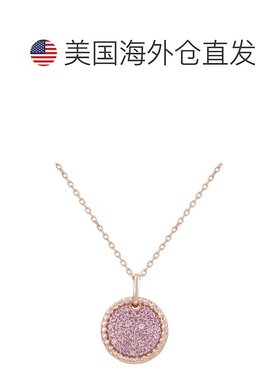 自营 Suzy Levian 粉红蓝宝石玫瑰纯银密镶圆形圆盘吊坠 - 粉红色