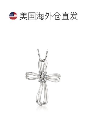 自营 Ross-Simons 925 纯银钻石丝带十字架吊坠项链 - 20 英寸 美