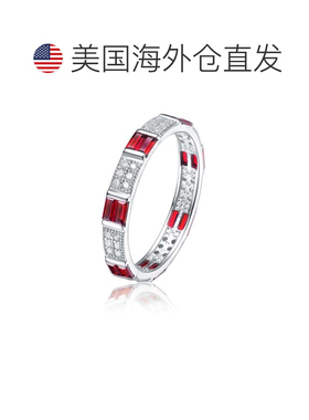 自营geneviveGa 纯银镀白金长方形红宝石和圆形钻石方晶锆石永恒