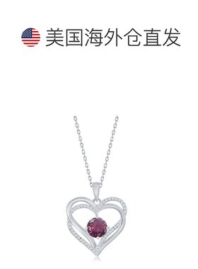 自营 simona纯银双心 CZ 吊坠带链 - 紫色 美国奥莱直发