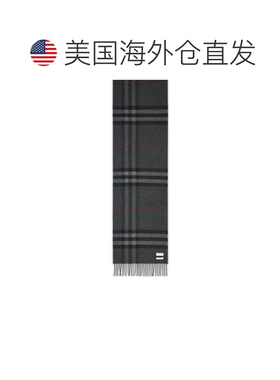 自营burberry'Mu Giant check '深灰色羊绒围巾-灰色 美国奥莱直