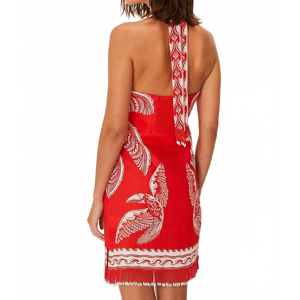 自营farm rioMajestic Coconut Tree Linen Mini Dress In Red - - 图2