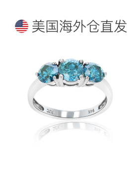 自营 vir jewels2 克拉 3 石圆形蓝色钻石订婚戒指 14K 白金新娘