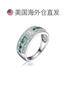 自营GENEVIVE 纯银翡翠立方氧化锆密镶鸡尾酒戒指 - 绿色 美国奥