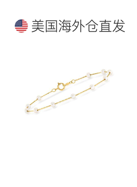 自营Ross-Simons 14 克拉黄金 3-3.5 毫米养殖珍珠站手链 - 8 英