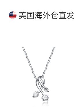 自营 genevive纯银白色立方氧化锆镀铑股线吊坠 美国奥莱直发