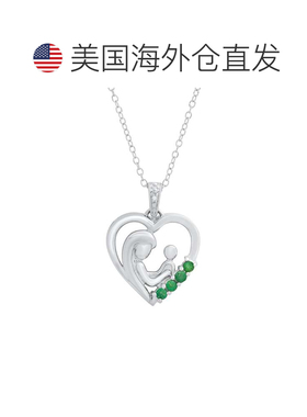 自营max + stone纯银促销祖母绿和钻石口音母婴项链吊坠 - 祖母绿