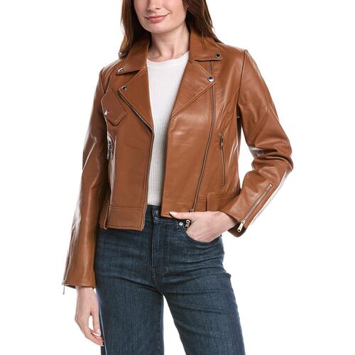 自营Sam Edelman Leather Moto Jacket - brown 美国奥莱直发皮衣 - 图0