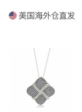 自营 Suzy Levian 925 纯银蓝宝石和钻石包裹垫形吊坠 - 蓝色 美