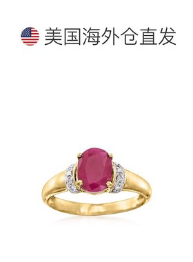 自营 14 克拉黄金 Ross-Simons 缅甸红宝石戒指配以钻石点缀 红色