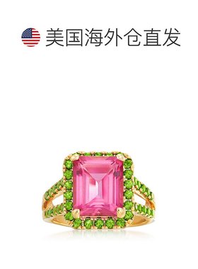 自营 Ross-Simons 18 克拉金粉红色托帕石和绿色铬透辉石戒指 粉